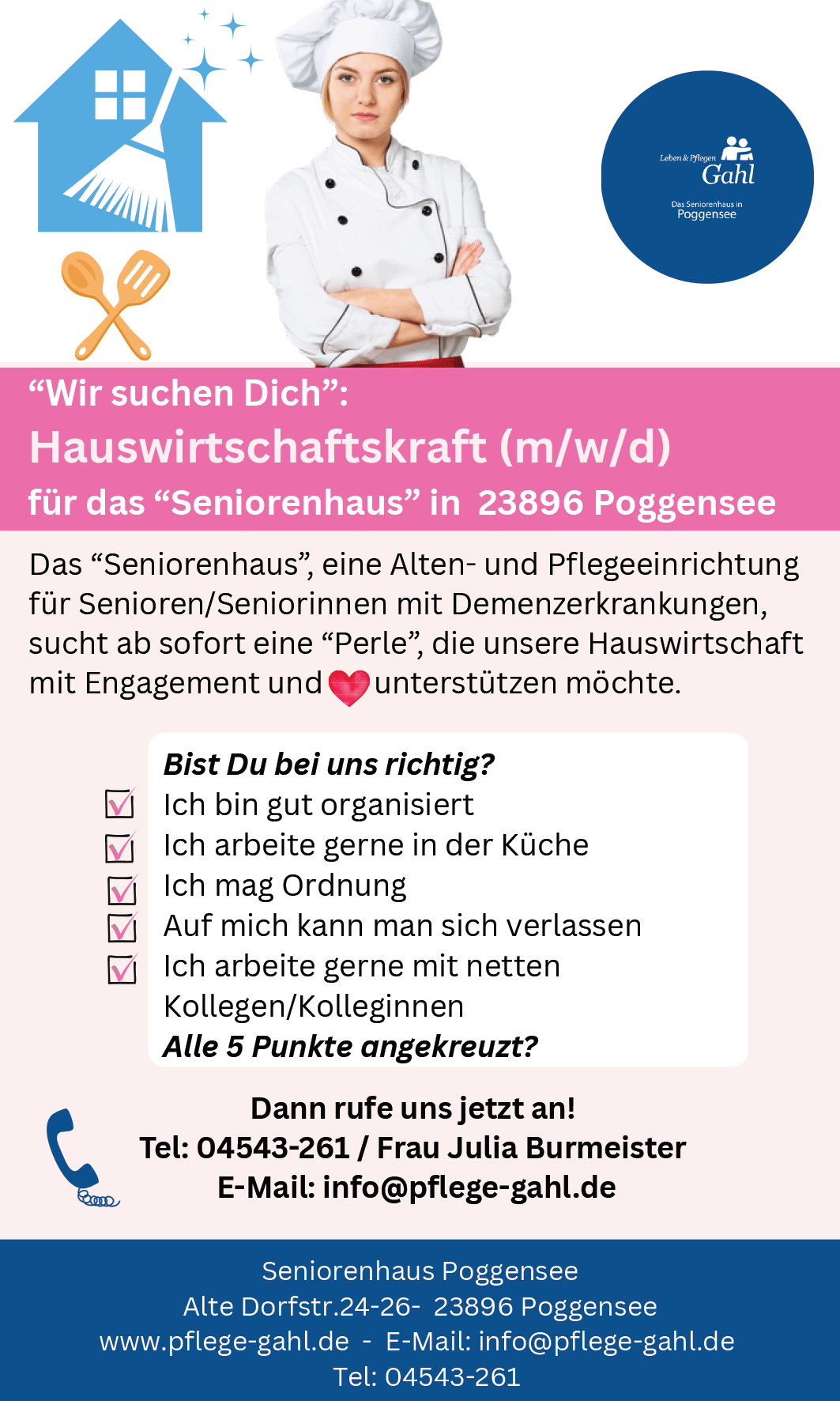 Stellenanzeige Hauswirtschaftskraft (m/w/d)
